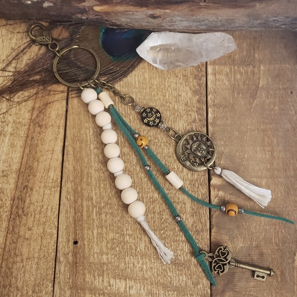 Bohemian Sun Moon Essential Oil Purse Charm Keychain Aromatherapy Boho Bag Clip - Picture 4 of 14